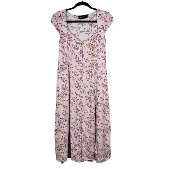 MinkPink Floral Button Down Midi Dress Pink Black Cottagecore Dainty Small - Picture 1 of 6